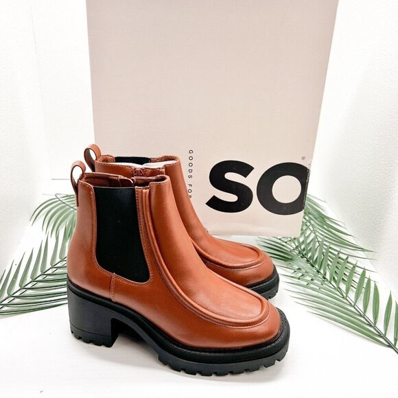 SO Women's Chelsea Side Zip Chunky Heeled Ankle Boots Size 7.5 Brown NWB - Picture 12 of 12